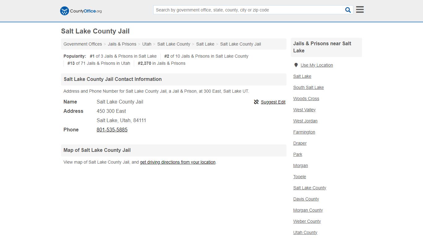 Salt Lake County Jail - Salt Lake, UT (Address and Phone) - County Office